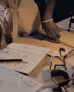 Hand sketching furniture design concepts